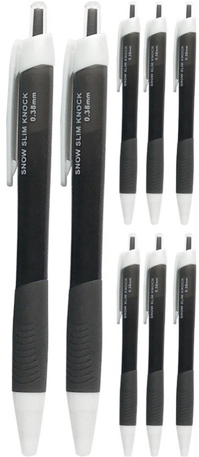 핑크풋 스노우 슬림 노크식 중성펜 0.38mm, 블랙, 8개