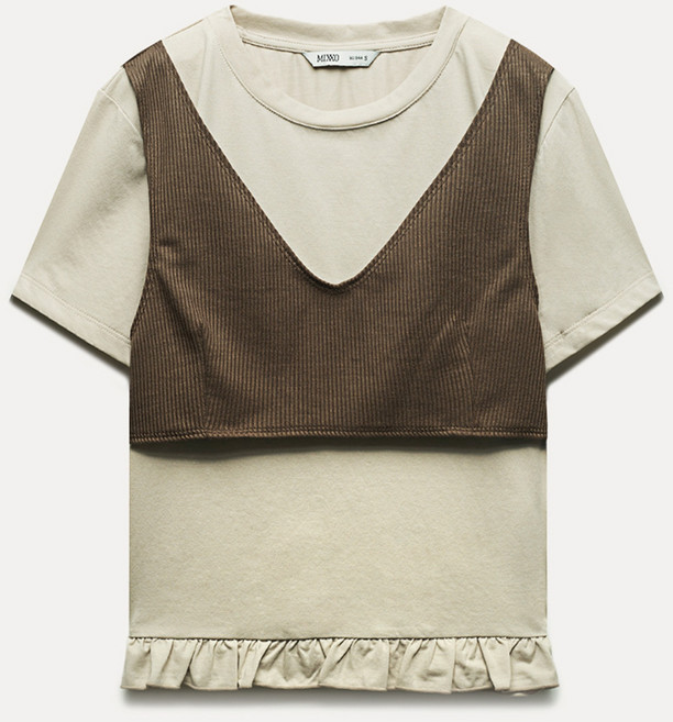 미쏘 여성용 레이어드 프릴 반팔 티셔츠