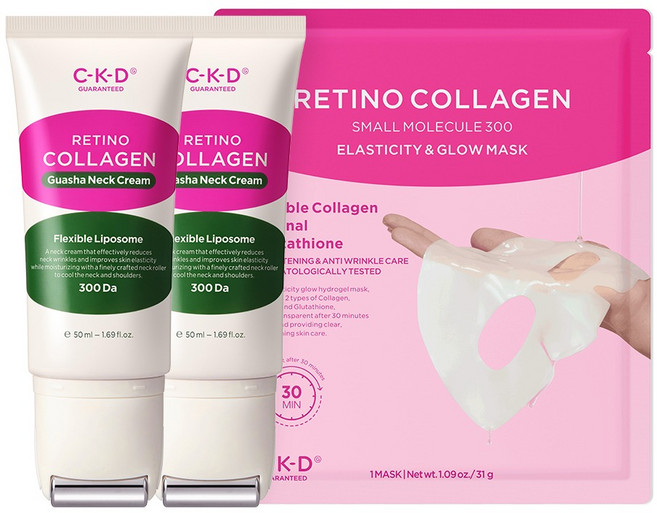 씨케이디 레티노콜라겐 괄사 목주름 크림 50ml x 2p + 탄력광채 마스크 세트, 1개