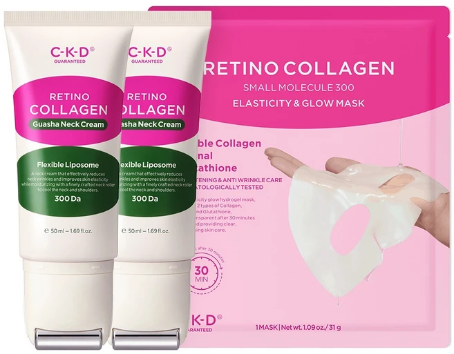 씨케이디 레티노콜라겐 괄사 목주름 크림 50ml x 2p + 탄력광채 마스크 세트, 1개 - 쿠팡