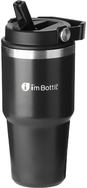 아임보틀 이와이엔스토리 스트로우 보온보냉 텀블러, 블랙, 600ml, 1개