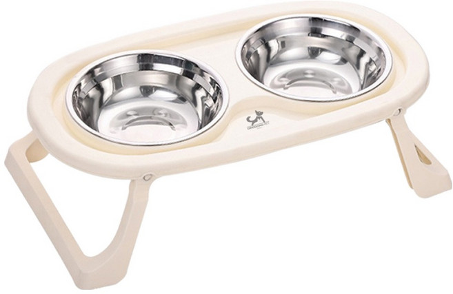 딩동펫 반려동물 스탠드 접이식 더블볼 스텐식기 2구, 아이보리, 1개