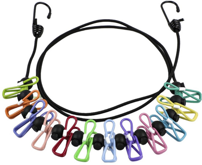 라움앤홈 여행용 빨래줄 + 레인보우 집게 12종 세트, 혼합색상, 1세트