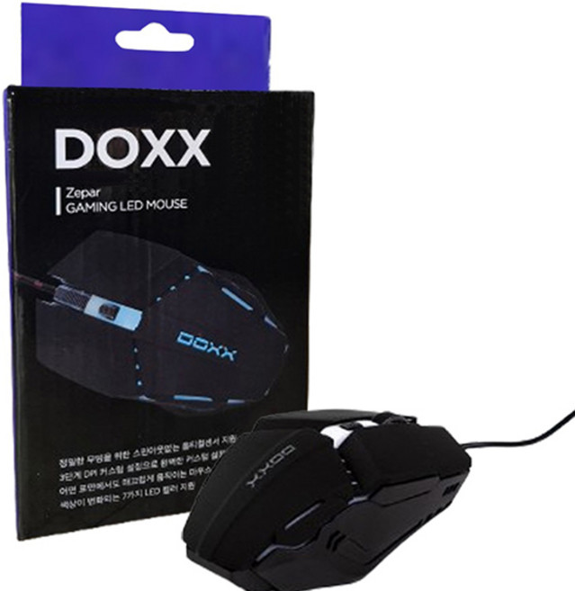 DOXX 제파 LED 7컬러 게이밍 유선 마우스, DX-M1001, 블랙