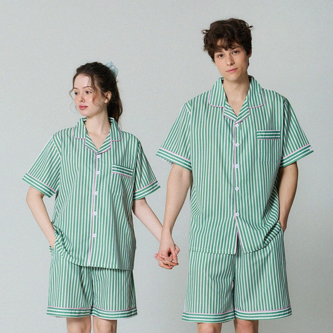 오프아워 스위티 민티 스트라이프 반팔 잠옷 상의 + 하의 + 기프트 패키지 세트