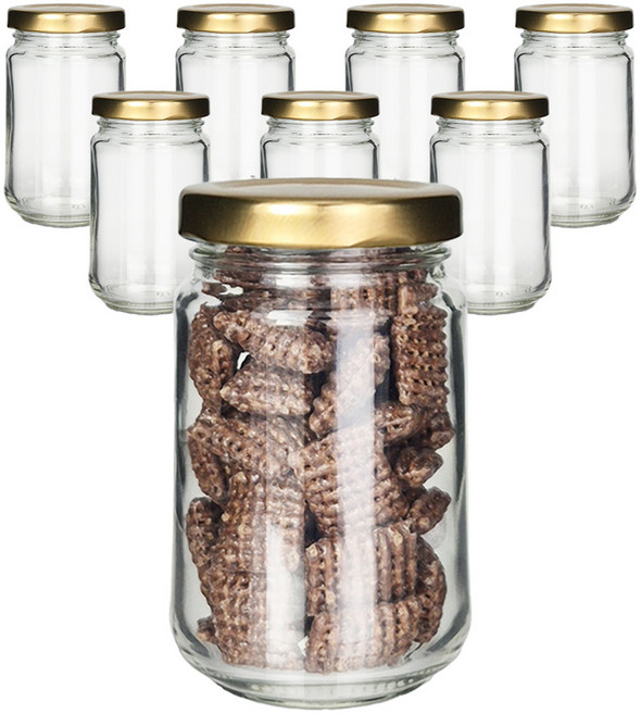 미르코리아 유리 일자형 밀폐용기 160ml x 8p + 캡 골드 8p + 네이밍 스티커 8p 세트, 1세트