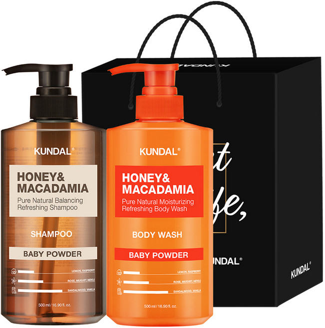 쿤달 샴푸 500ml + 바디워시 500ml 2구 선물세트 E 베이비파우더 + 쇼핑백 블랙, 1세트
