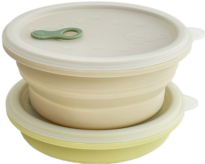 파미레 실리콘 접이식 스팀홀 용기 2종 세트, 라임, 베이지, 1세트