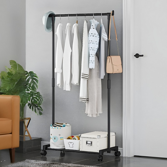 파보라보 스탠드 이동식 옷걸이 행거 1단, 블랙