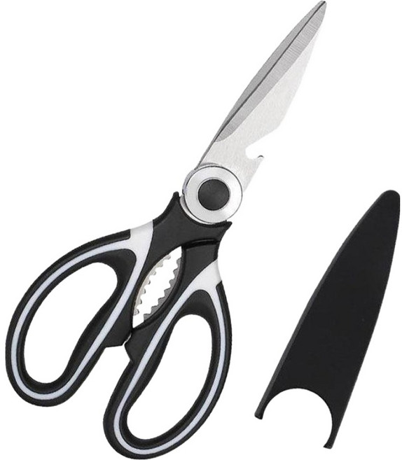 핑크마카롱 초강력 강철 무쇠 주방가위 + 커버 세트, 블랙, 1세트