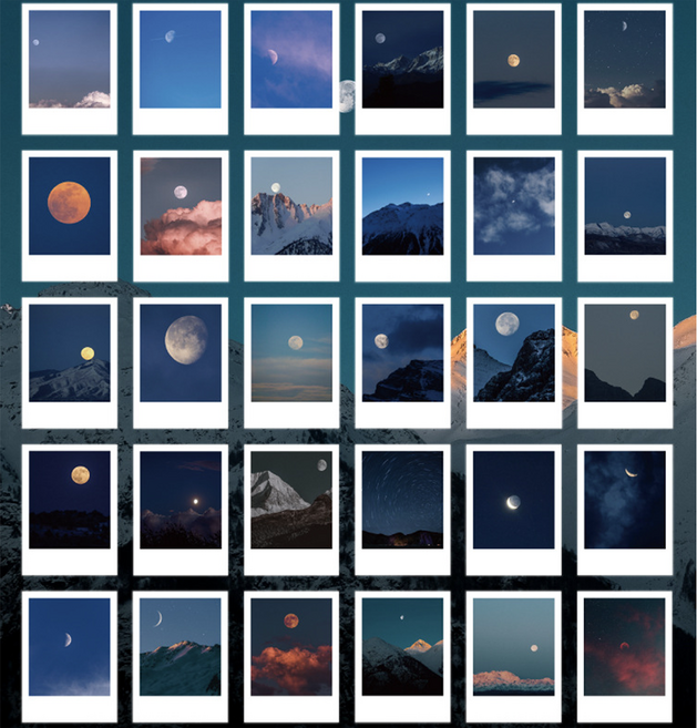 레오빈스 인테어 엽서 스티커 세트, 밤하늘달, 1세트