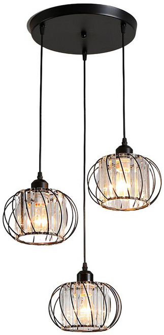 Honey Comb 蜂巢 工業風玻璃水晶 餐廳吊燈 三燈設計 可調高度, 黑色