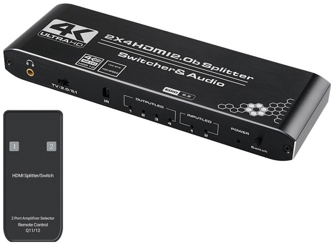 컴스 2.0B 2-4 4K 60Hz UHD SPDIF 광 다운스케일 HDMI 분배기, 1개