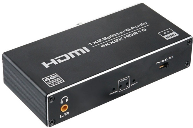 컴스 2.0B 1-2 4K 60Hz UHD Coaxial 동축 SPDIF 광 오디오 추출 HDMI 분배기, 1개