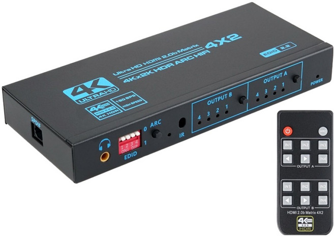 컴스 4K 60Hz HDMI 4x2 매트릭스 스위치 EDID ARC 오디오 추출기, 1개