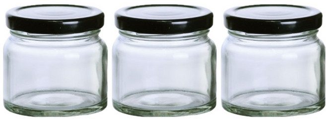 원형 밀폐 유리용기 3p + 블랙캡 3p 세트, 120ml, 1세트