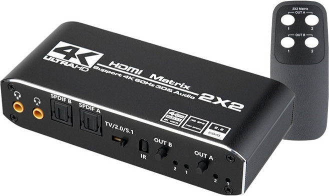 컴스 4K 60Hz HDMI 2x2 매트릭스 스위치 오디오 추출기, 1개