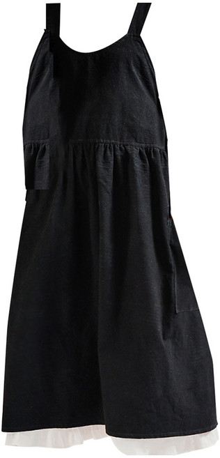 네이처안 라운드 린넨 원피스 앞치마, 블랙, 1개