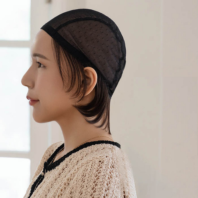 가발나라 여성용 인모 잔머리 언더캡, 블랙 + 내츄럴다크브라운, 1개