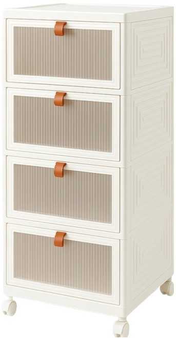 레이블링 대용량 플라스틱 리빙박스 4단 수납장, 화이트, 1개