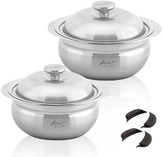 크로벨 애플팟 통5중 인덕션 스텐냄비 세트 6개, 양수냄비 18cm + 양수냄비 20cm + 실리콘핸들 4p, 1세트