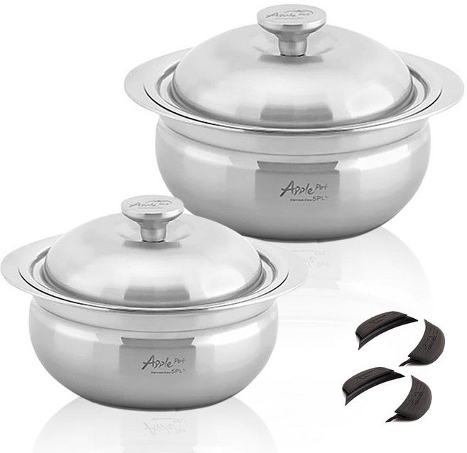 크로벨 애플팟 통5중 인덕션 스텐냄비 세트 6개, 양수냄비 18cm + 양수냄비 24cm + 실리콘핸들 4p, 1세트