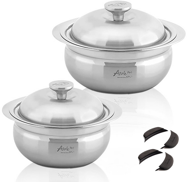 크로벨 애플팟 통5중 인덕션 스텐냄비 세트 6개, 양수냄비 16cm + 양수냄비 18cm + 실리콘핸들 4p, 1세트