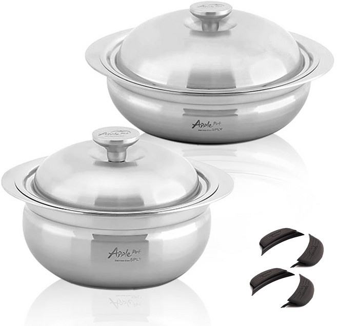 크로벨 애플팟 통5중 인덕션 스텐냄비 세트 6개, 양수냄비 18cm + 전골냄비 24cm + 실리콘핸들 4p, 1세트