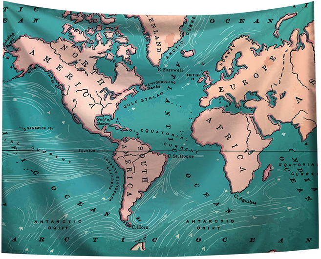 半島良品 居家裝飾掛布 附無痕釘2個 + 倒鉤夾2個, 世界地圖