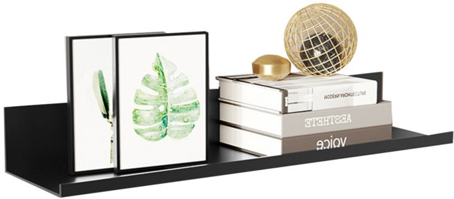 費歐家 太空鋁牆上床頭置物架, 黑色, 1層