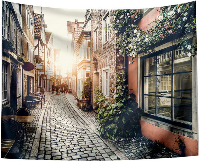 半島良品 居家裝飾掛布 附無痕釘2個 + 倒鉤夾2個, 義大利街景 灰色 + 橘色 + 綠色