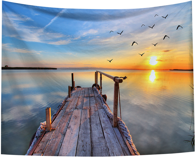 半島良品 居家裝飾掛布 附無痕釘2個 + 倒鉤夾2個, 碼頭落日