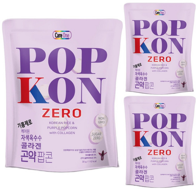 케어원 기름제로 자색옥수수 콜라겐 곤약 팝콘, 30g, 3개