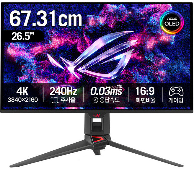 에이수스 4K UHD QD OLED 240Hz 0.03ms 멀티스탠드 ROG Swift 게이밍 컴퓨터 모니터, 68.5cm, PG27UCDM