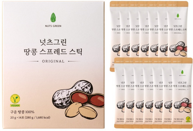 넛츠그린 짜먹는 저당 땅콩 스프레드 스틱 14p, 280g, 1개