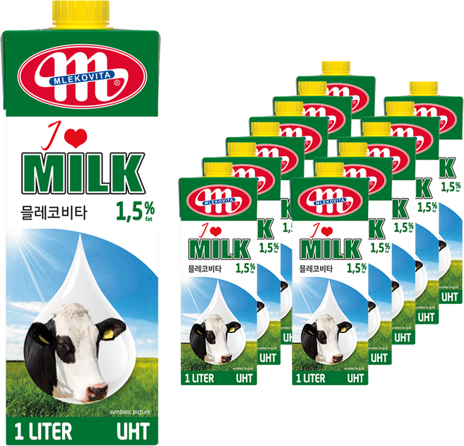믈레코비타 아이러브밀크 1.5% 저지방 멸균우유, 1L, 12개