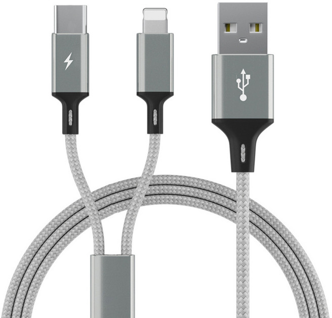 모조리 C타입-8핀 스카이제타 2in1 고속충전 멀티 케이블, 메탈실버, 1개, 0.7m