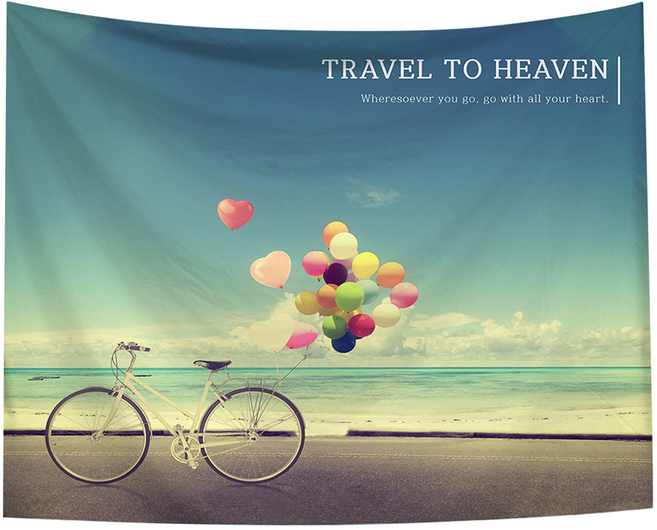 半島良品 居家裝飾掛布 附無痕釘2個 + 倒鉤夾2個, 氣球腳踏車