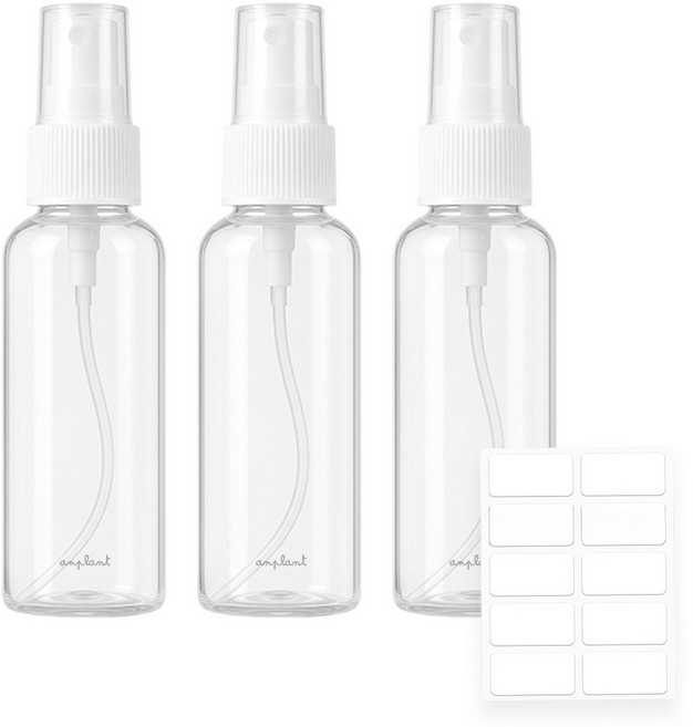 앙플랜트 베이직 스프레이 용기 60ml x 3p + 스티커 라벨 세트, 1세트, 화이트 + 투명