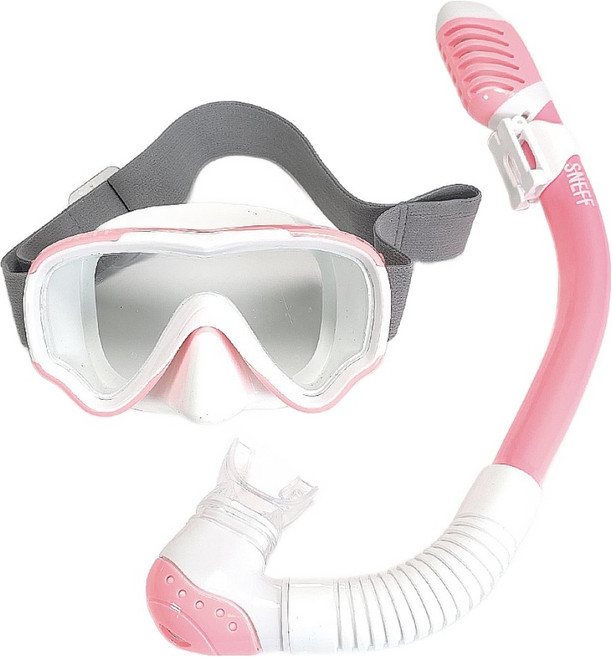 스네프 스노키 아동용 스노쿨링 마스크 세트, 핑크, 랜덤발송(파우치)