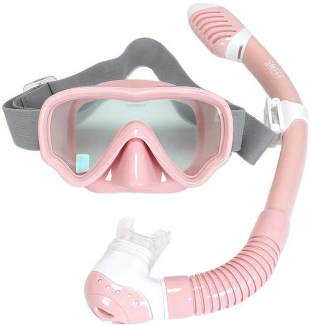 스네프 스노키 아동용 스노쿨링 마스크 세트, 코랄핑크, 랜덤발송(파우치)