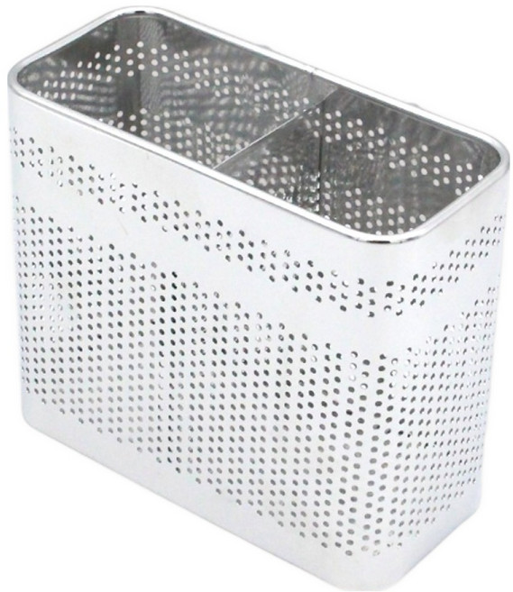 퍼스트리빙 걸이형 사각 2칸 타공 물빠짐 스텐 수저통, 실버, 1개