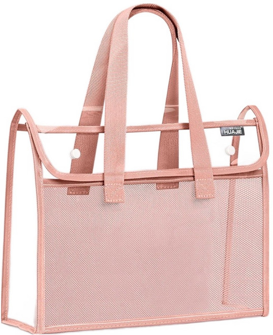 에르보 파일 수납 PVC 손잡이 보조가방, 핑크, 1개