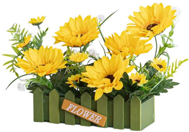 flowertree 籬笆上盛開的向日葵家庭組 34cm, 1個, 綠色籬笆