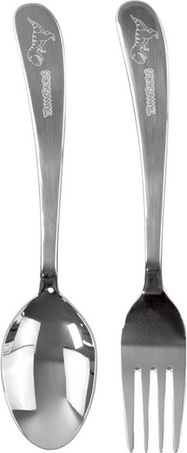 키친유 유아용 티라노 스텐 스푼 + 포크 세트, 실버, 1세트