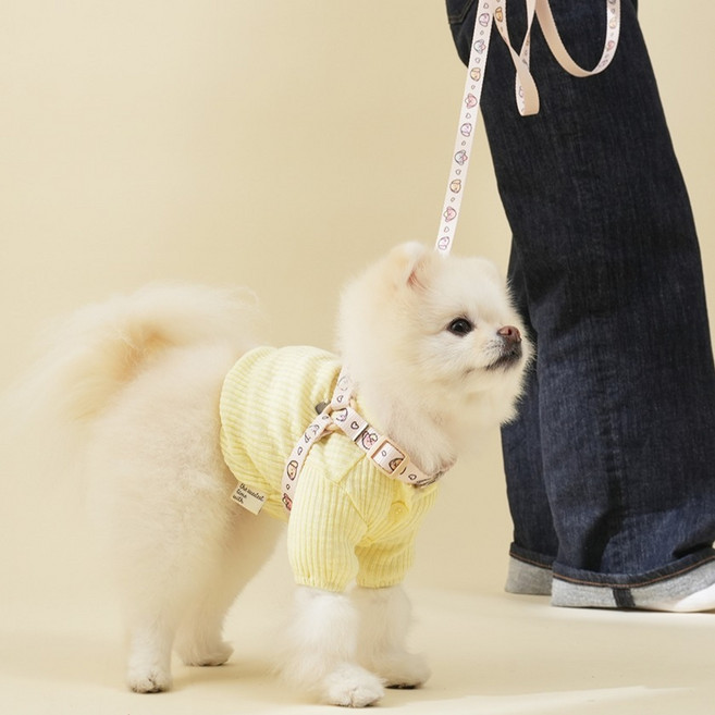 힛찌 강아지 패턴 부드러운 핸즈프리 리드줄, 네츄럴 베이지, 1개