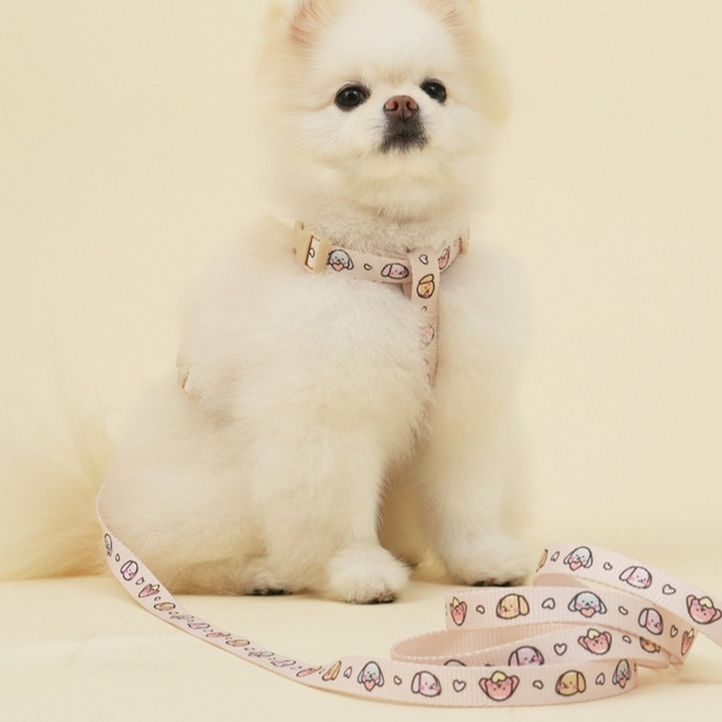 힛찌 강아지 초경량 패턴 부드러운 소형견 H형 하네스, 네츄럴 베이지, 1개