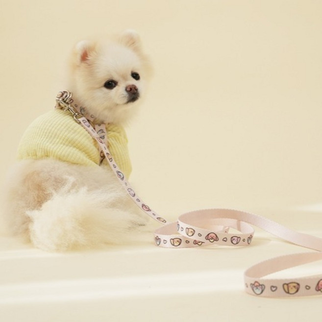 힛찌 강아지 패턴 부드러운 핸즈프리 리드줄, 네츄럴 베이지, 1개