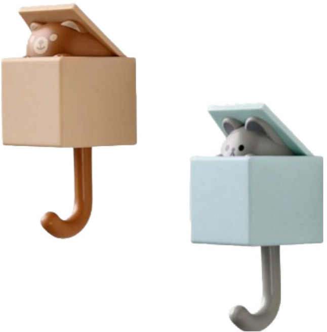 마샤투 까꿍 고양이 벽걸이 후크 2종 세트, 브라운 베어, 블루 마우스