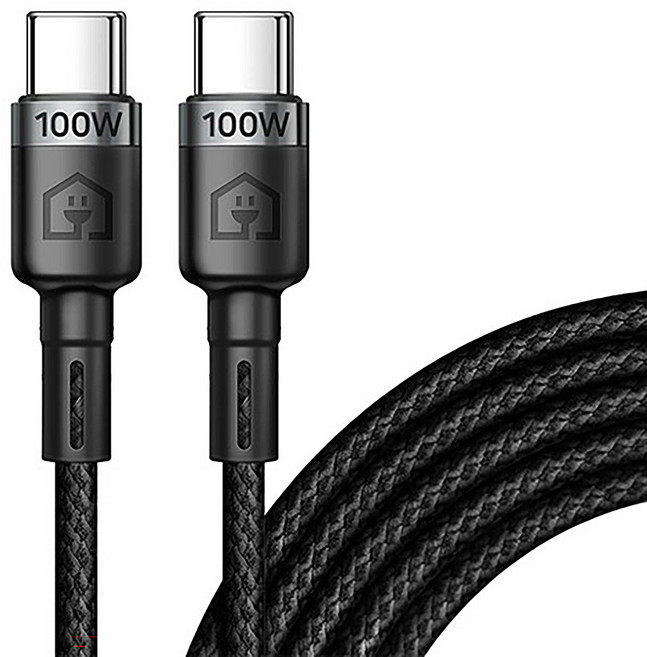 Home Planet Type-C-Type-C PD 100W 快充編織傳輸線, 黑色, 2m, 1條